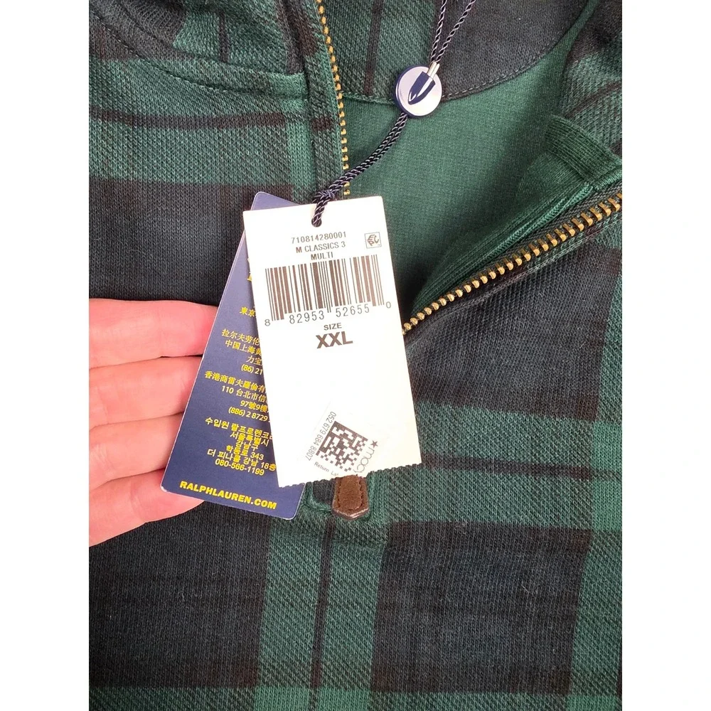 Polo Ralph Lauren Estate Rib Quarter Zip Sweater Mens XXL Green Black Plaid
